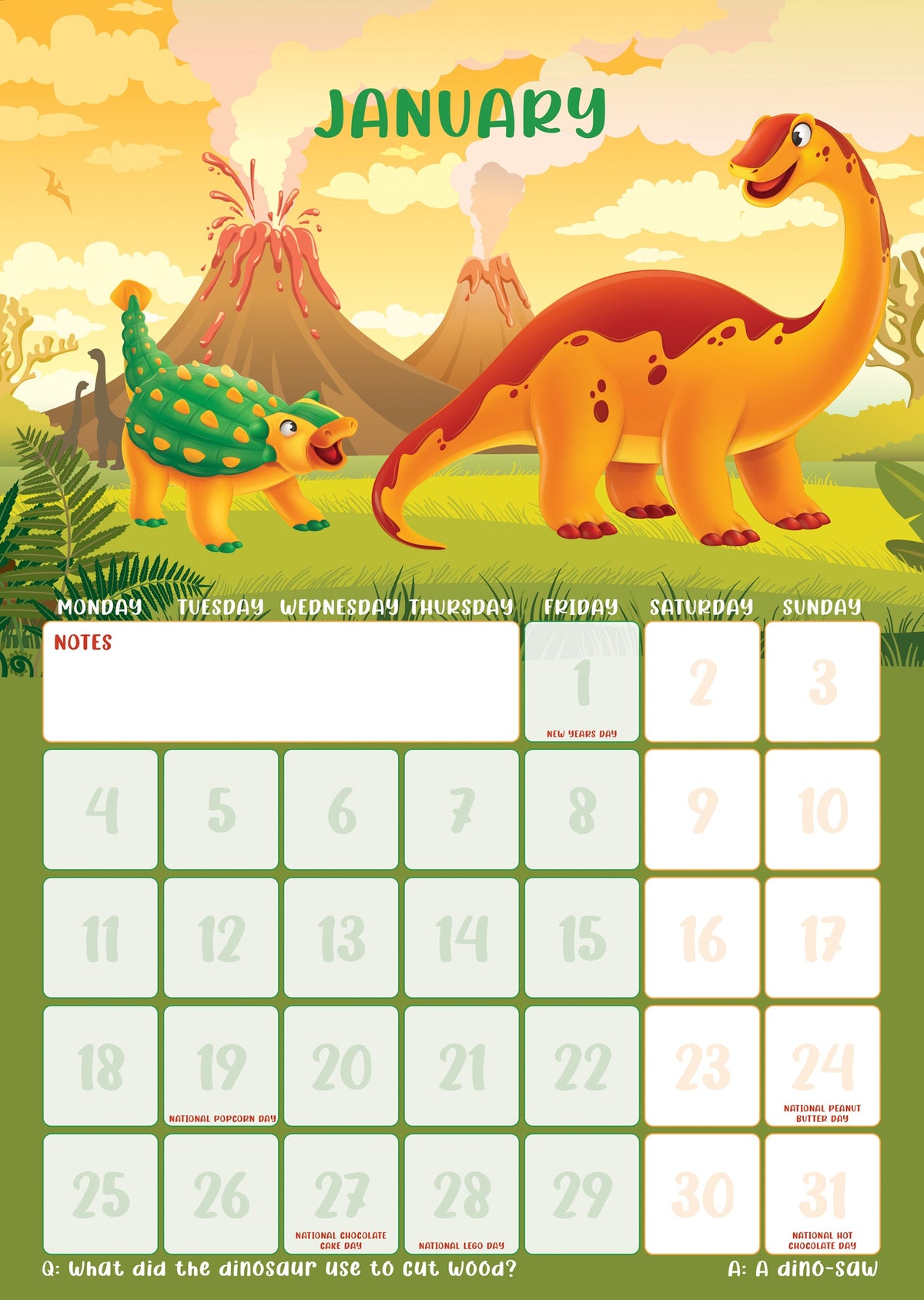 Dinosaurs - A3 Calendar 2027