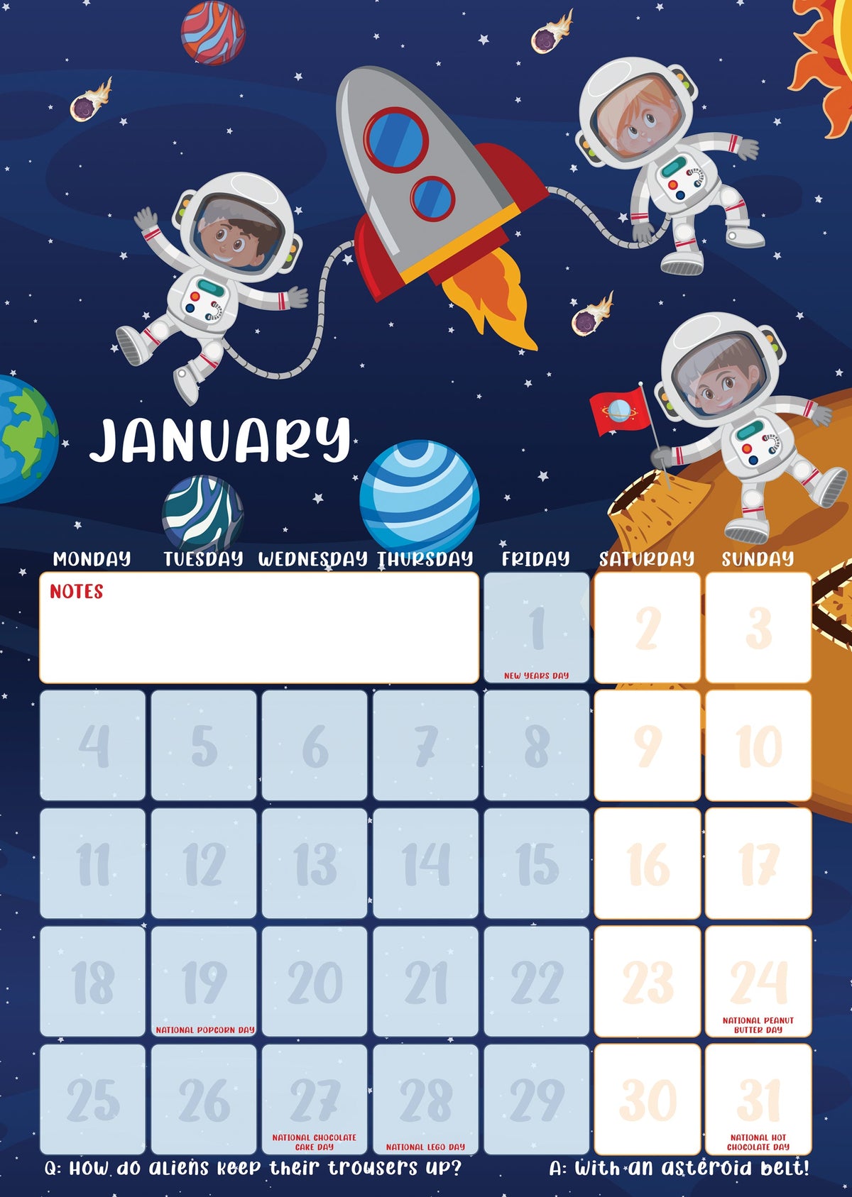 Space - A3 Calendar 2027