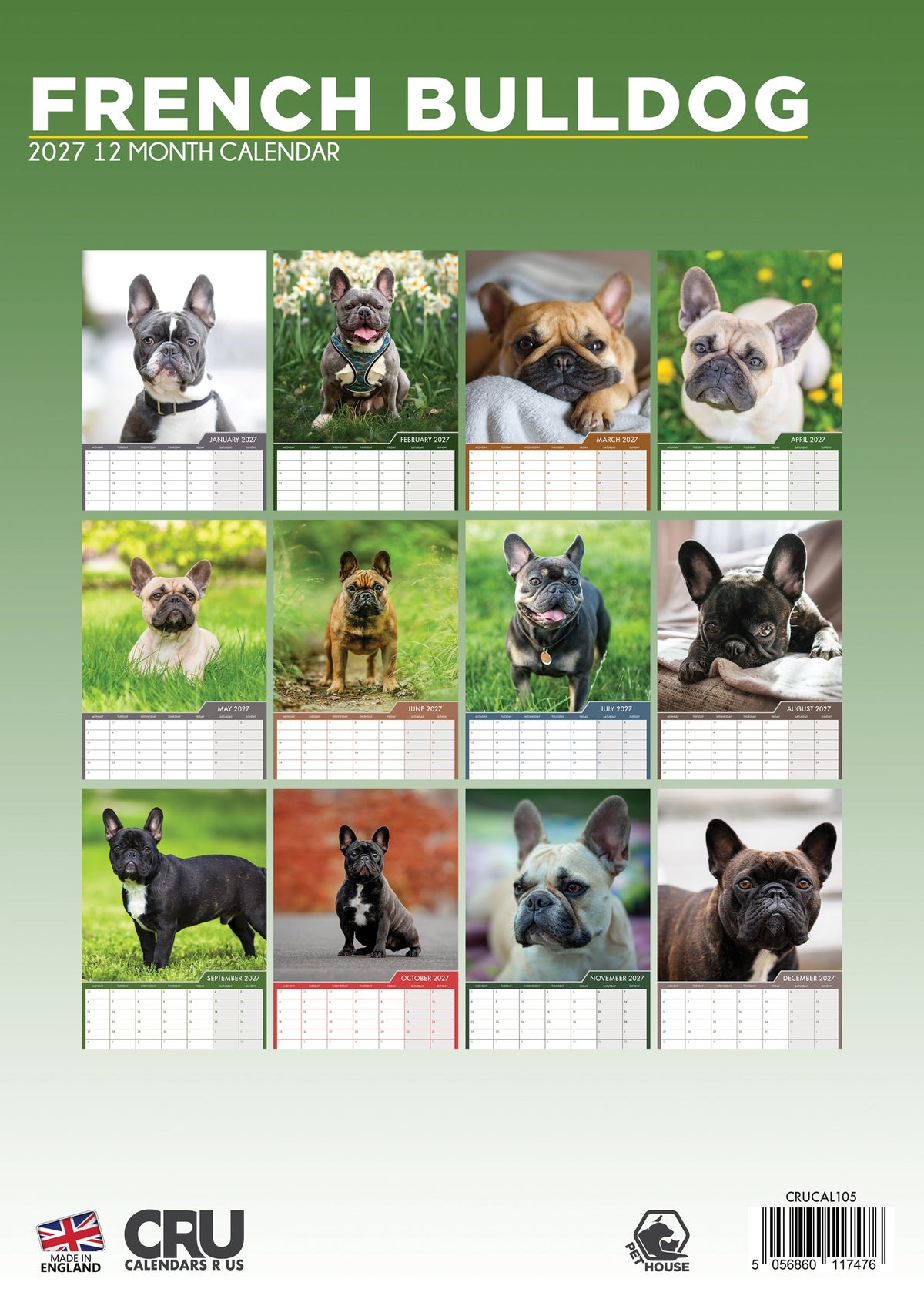 French Bulldog - A3 Calendar 2027