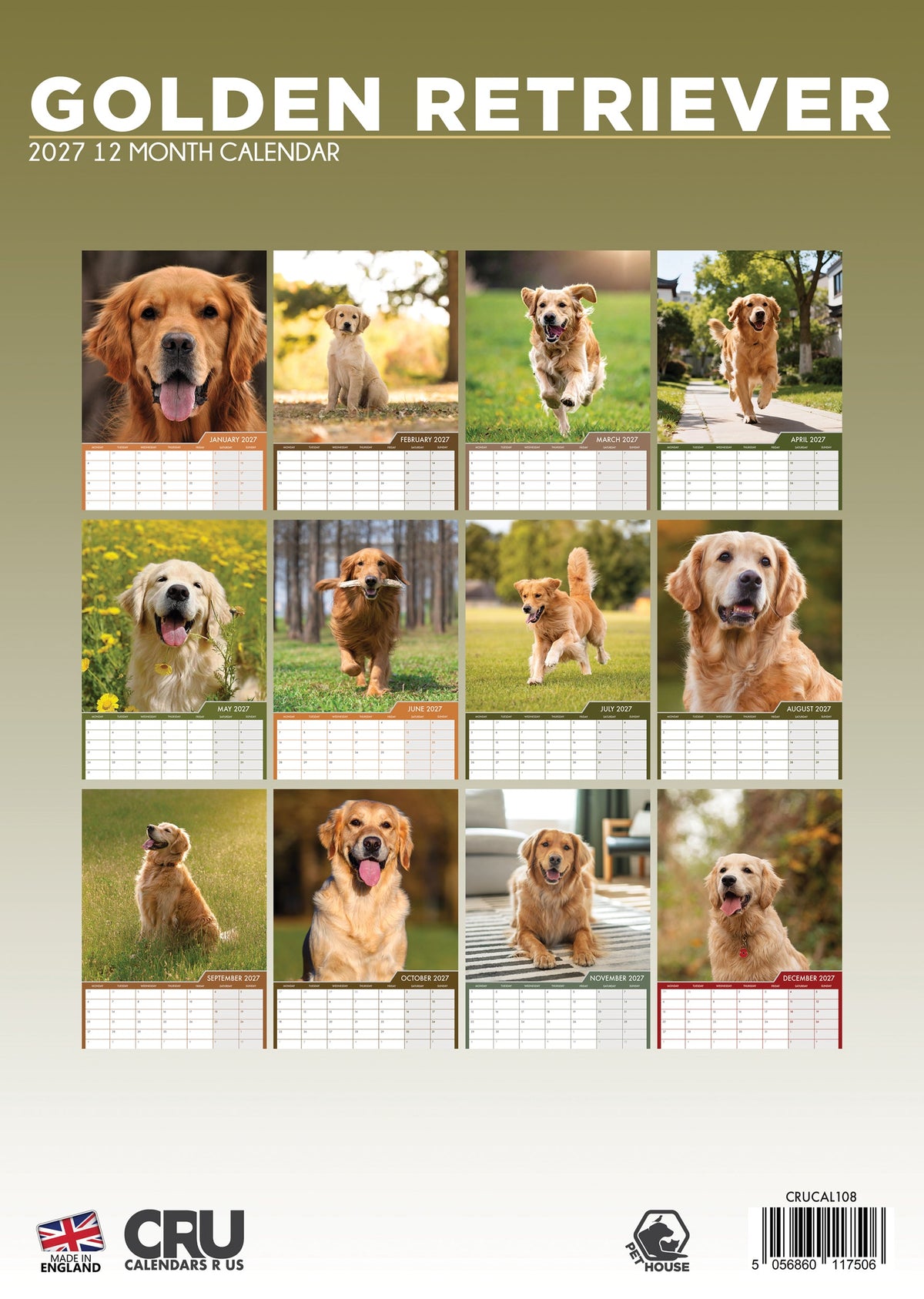 Golden Retriever - A3 Calendar 2027