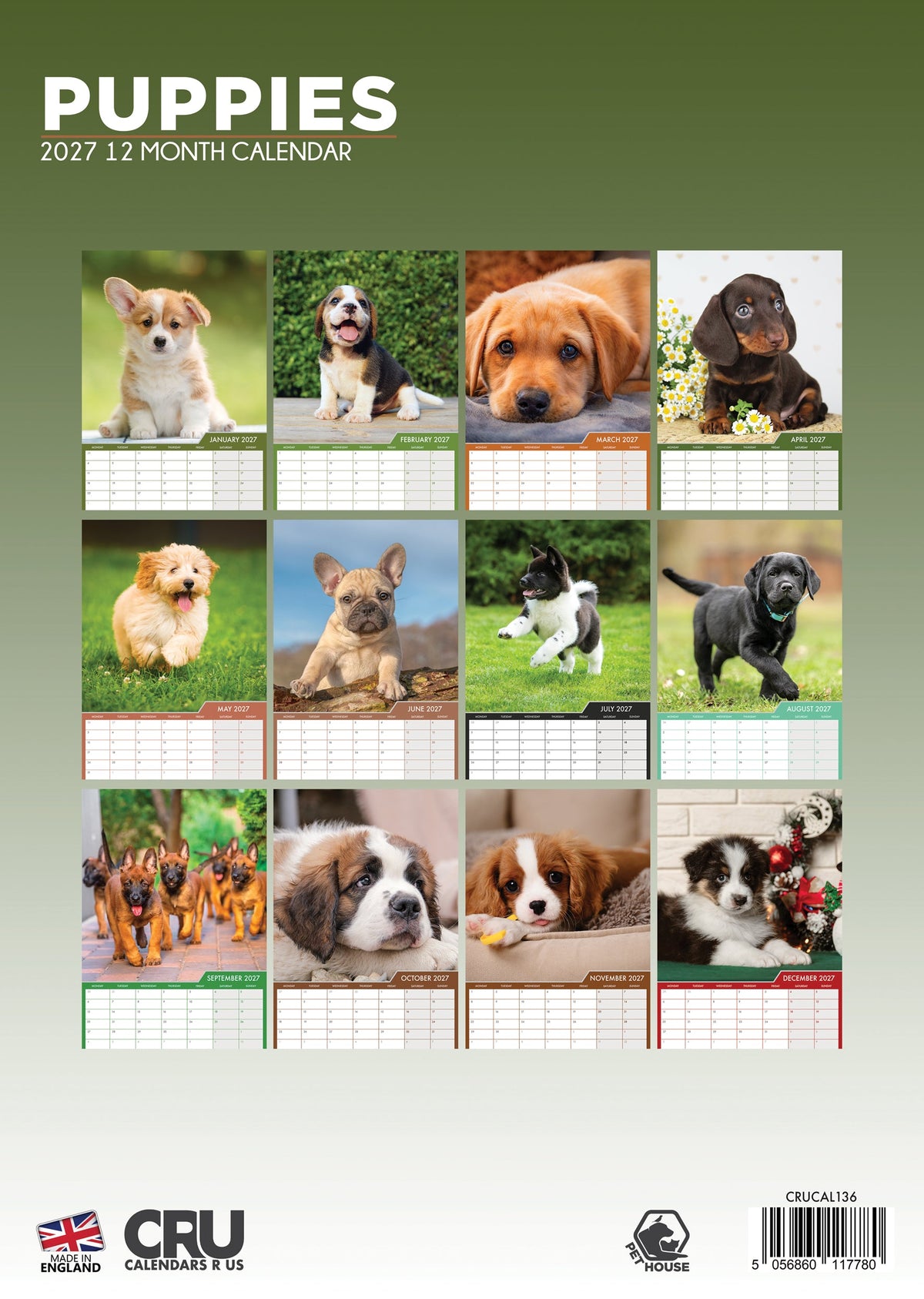 Puppies - A3 Calendar 2027