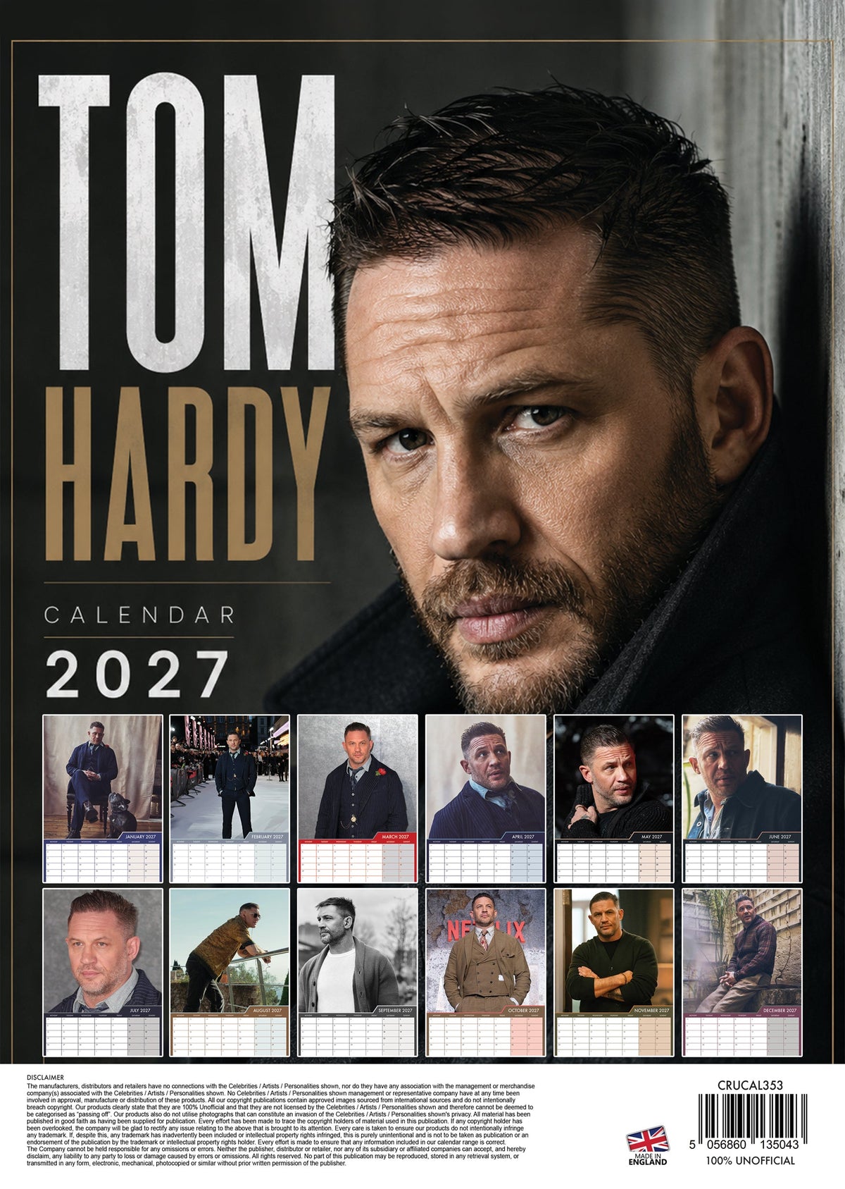 Tom Hardy - A3 Calendar 2027