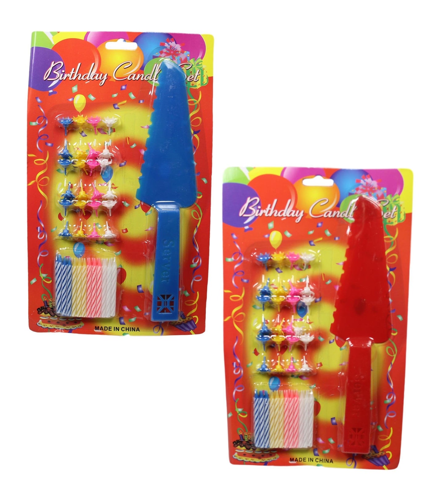 Happy Birthday Cake Candle Set with Plastic Cake Knife Server 24 Pack Assorted Colours 5292