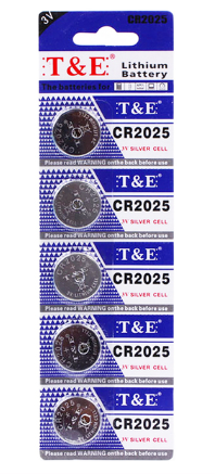 T&E Lithium 3V Silver Cell Coin Battery CR2025 Pack of 5 CR2025TE