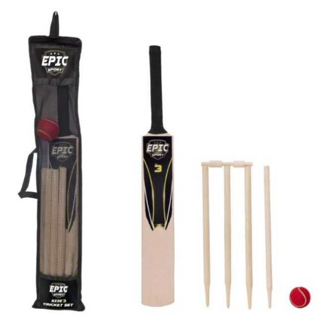 Cricket Set Size 3 Bat Ball Wickets Wooden Garden Outdoor Fun Kids Childrens 1394773