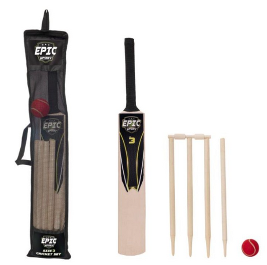 Cricket Set Size 3 Bat Ball Wickets Wooden Garden Outdoor Fun Kids Childrens 1394773