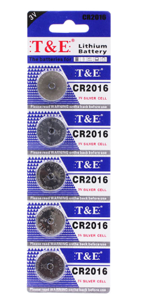 T&E Lithium 3V Silver Cell Coin Battery CR2016 Pack of 5 CR2016TE