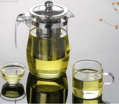 Elegant Glass Tea Pot with 4 Tea Cups Set of 5 Pieces 6661
