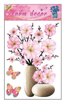 Room Decor 3D Effect Wall Stickers Flowers Vase Design 49 x 30 cm Assorted Designs and Colours 7126