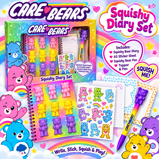 Care Bears Squishy Diary Set – Diary, Squishy Bears, Stickers & Pen