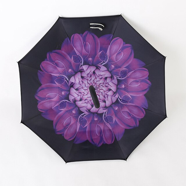 Reverse Inverted Double Layer Umbrella C Handle 80Cm Assorted Designs