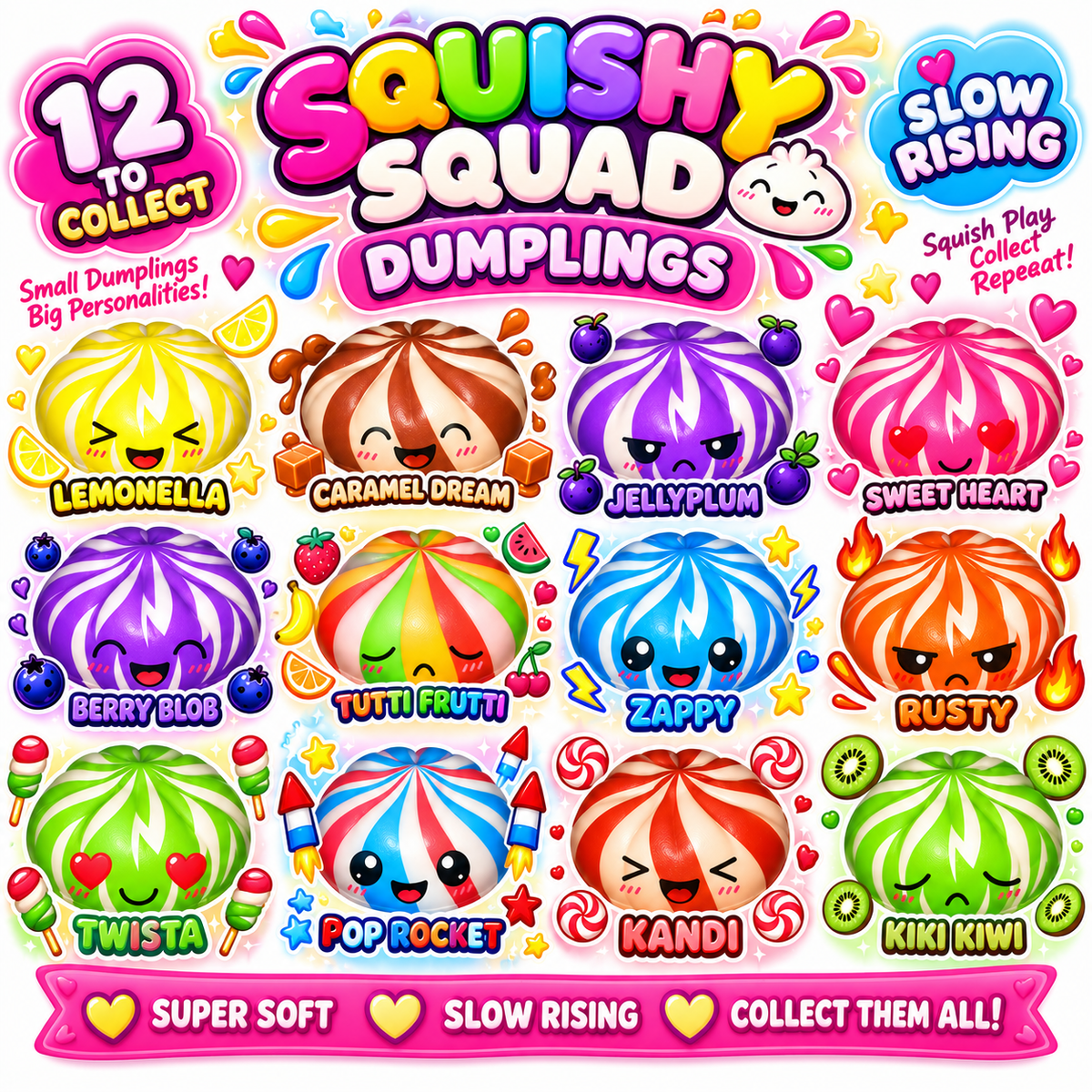 Squishy Squad Character Dumplings - 12 to Collect - LIMITED EDITION