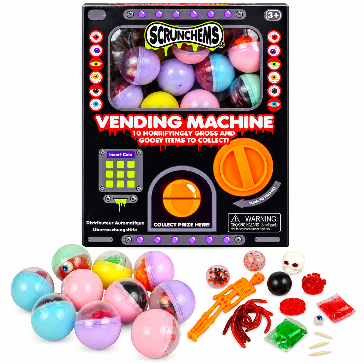 Scrunchems Halloween Gross Vending Machine - 10 Gooey Items Sensory Fidget Toy Capsules
