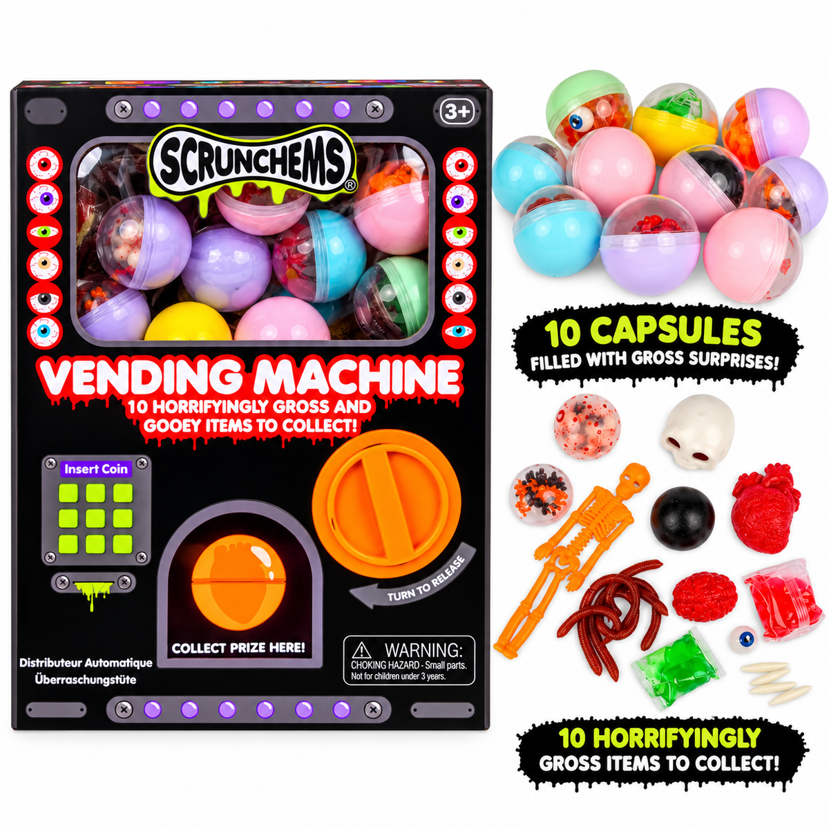 Scrunchems Halloween Gross Vending Machine - 10 Gooey Items Sensory Fidget Toy Capsules