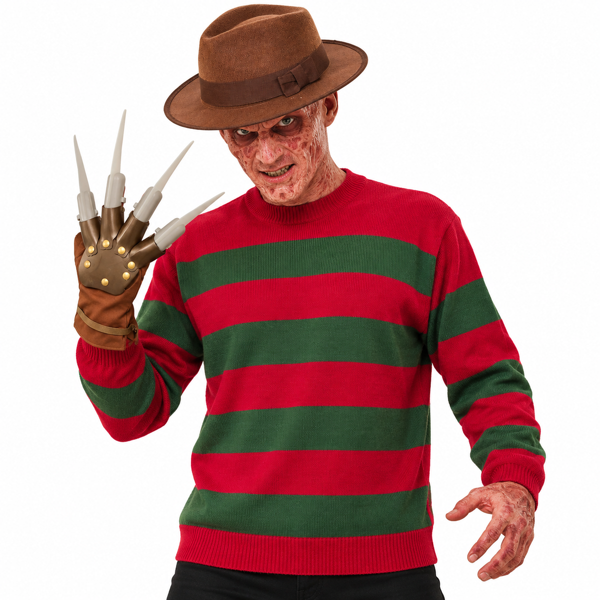 Freddy Krueger Men's Halloween Fancy Dress 3 Piece Bundle Set