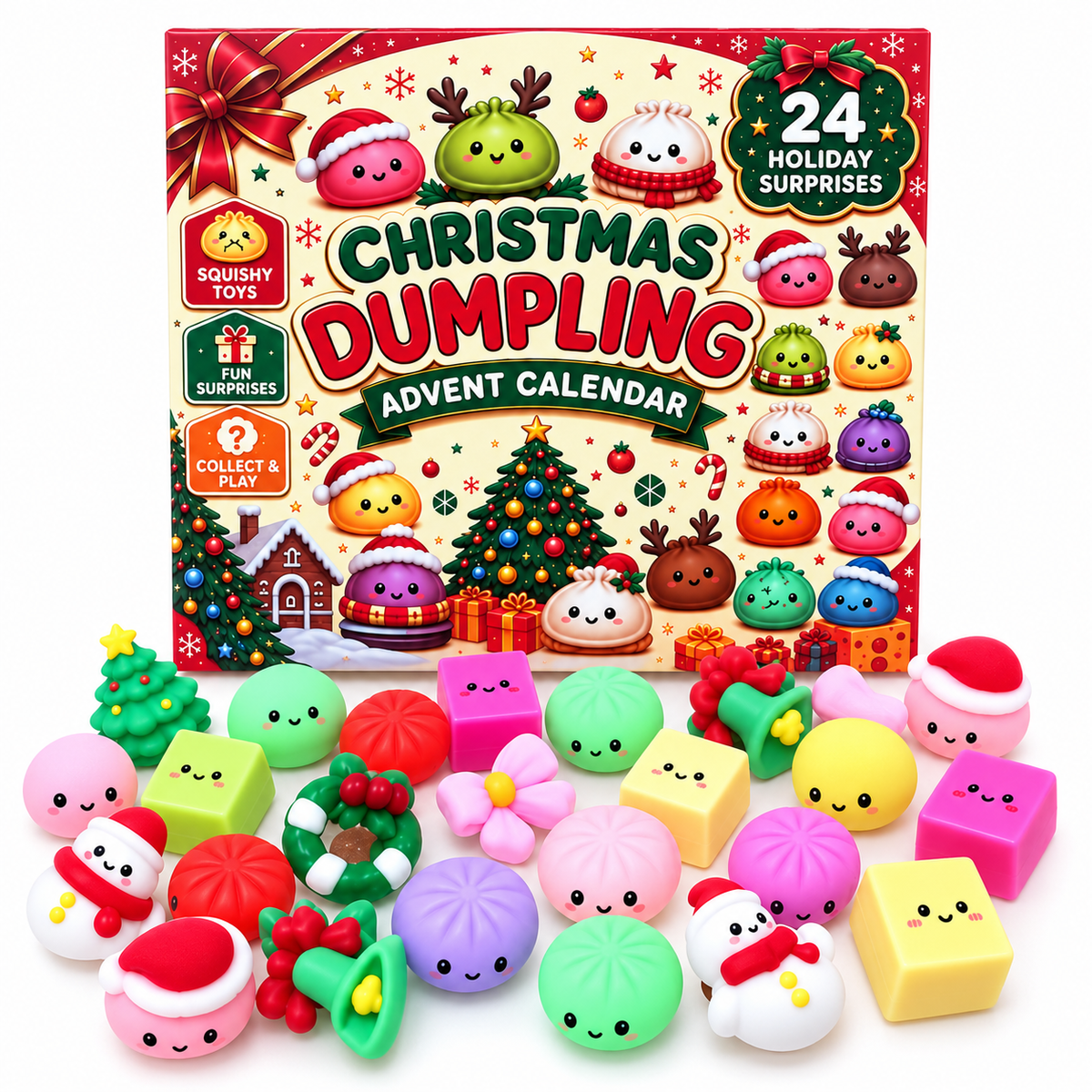 Christmas Dumpling Squishy Toys Advent Calendar – 24 Mini Squishies Inside