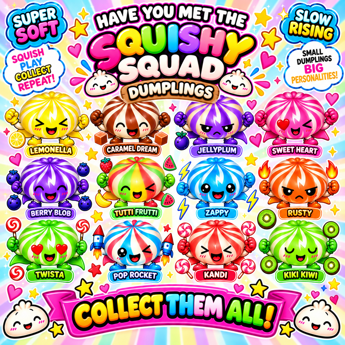 Squishy Squad Character Dumplings - 12 to Collect - LIMITED EDITION
