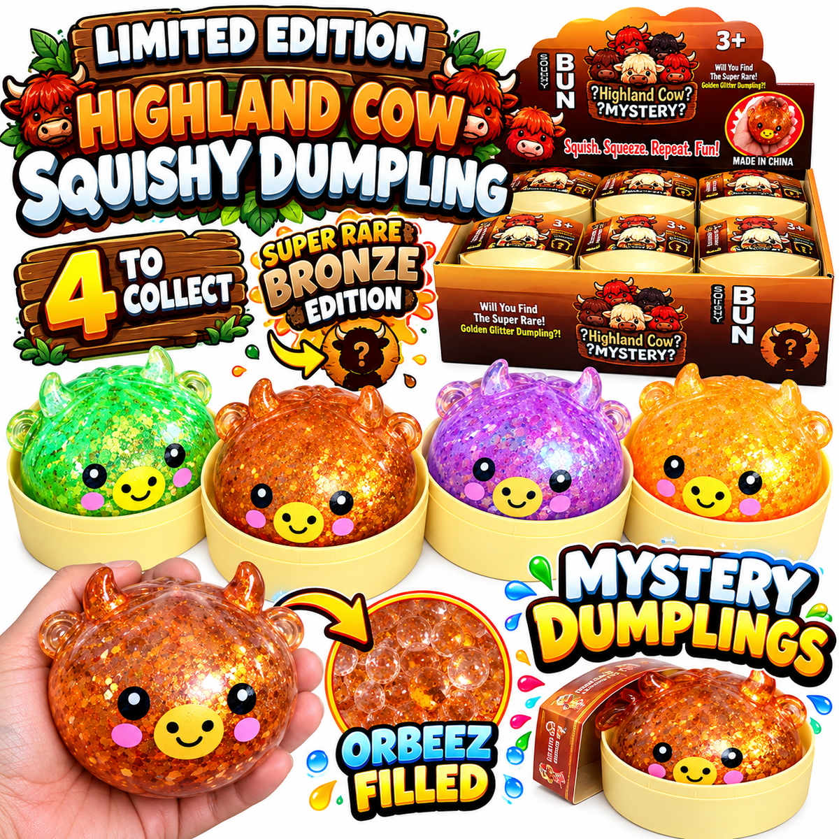 LIMITED EDITION Highland Cow Squishy Dumpling - 4 to Collect