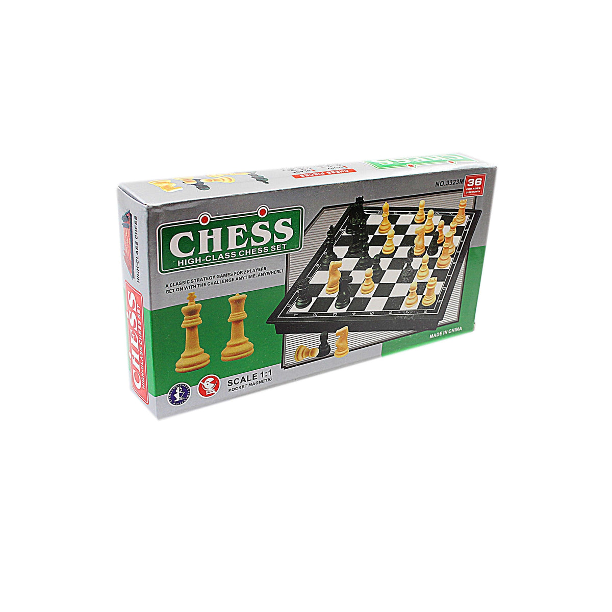 High Class Chess Set Ivory Black 36 Pieces Magnetic Board Meidum 24.7Cm X 24.7Cm
