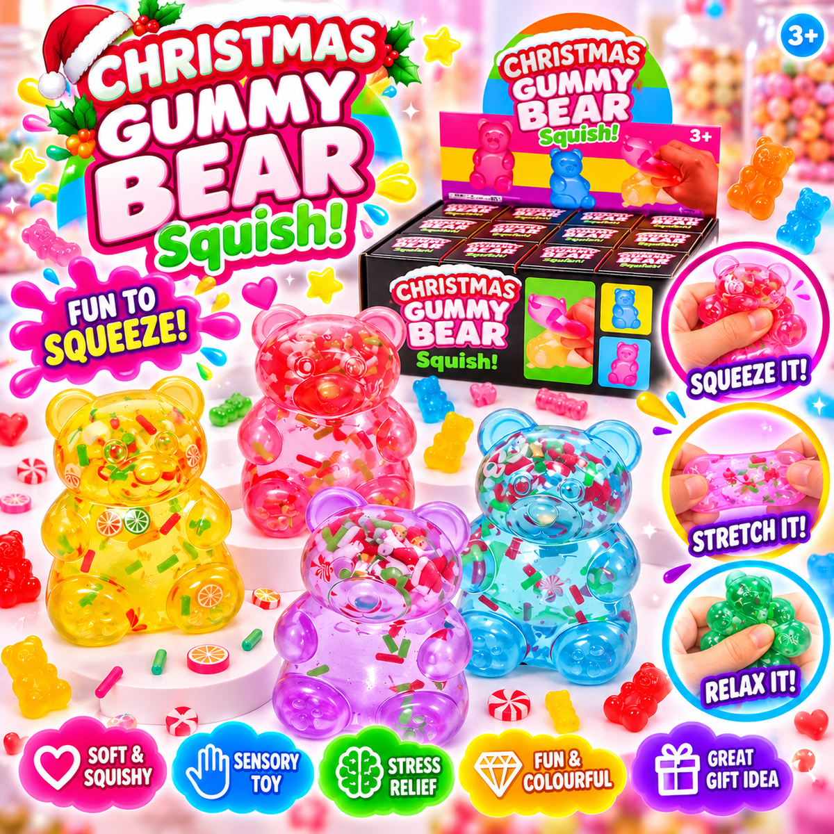 LIMITED EDITION Christmas Gummy Bear Squishy Fidget Sensory Toy - 4 to Collect