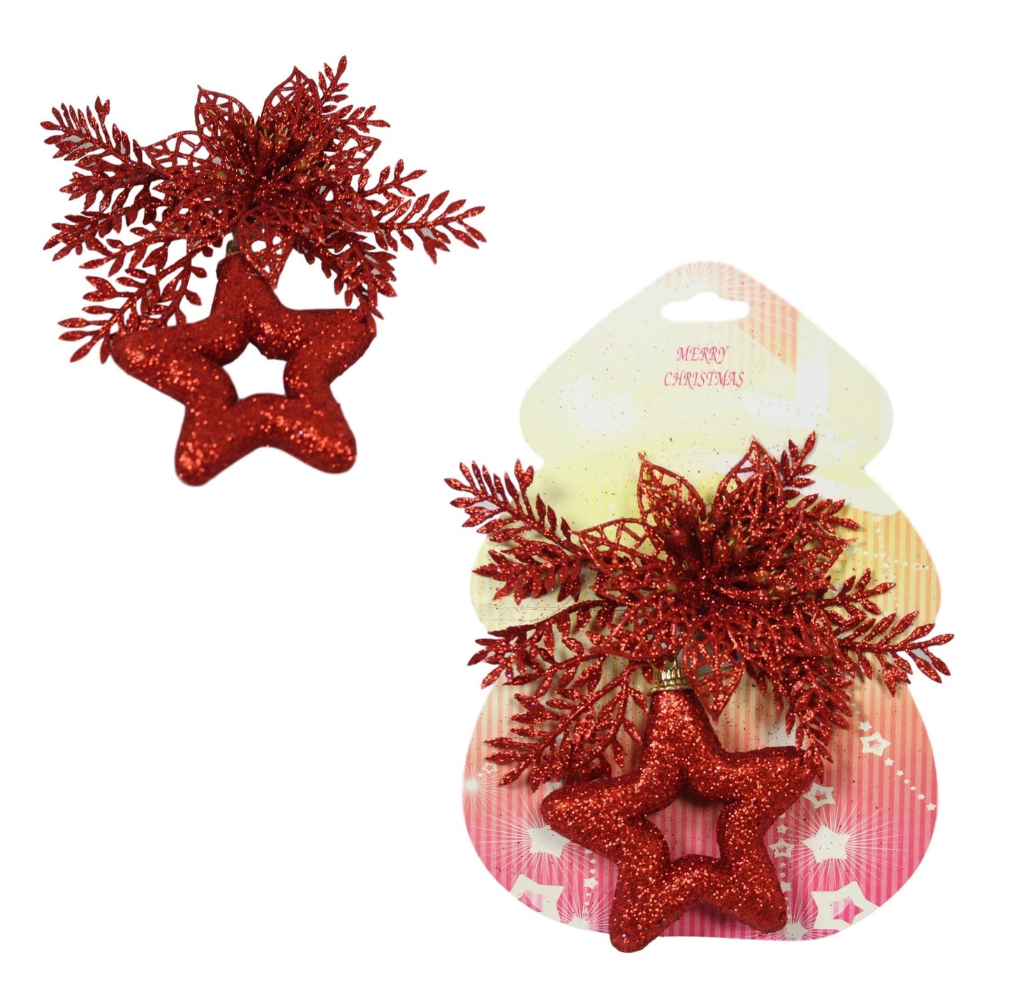 Christmas Tree Decoration Glitter Star Assorted Colours 1459