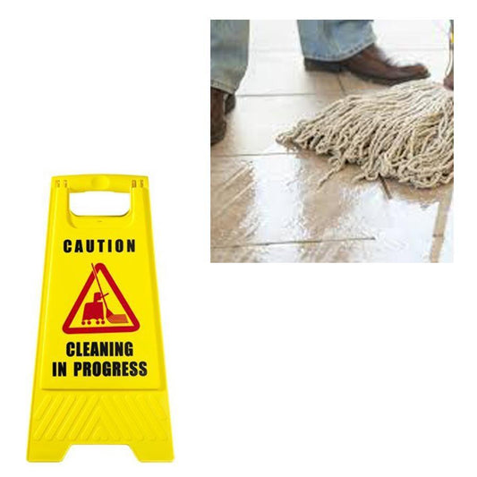 Plastic Yellow 'Caution Cleaning In Progress' Safety Sign