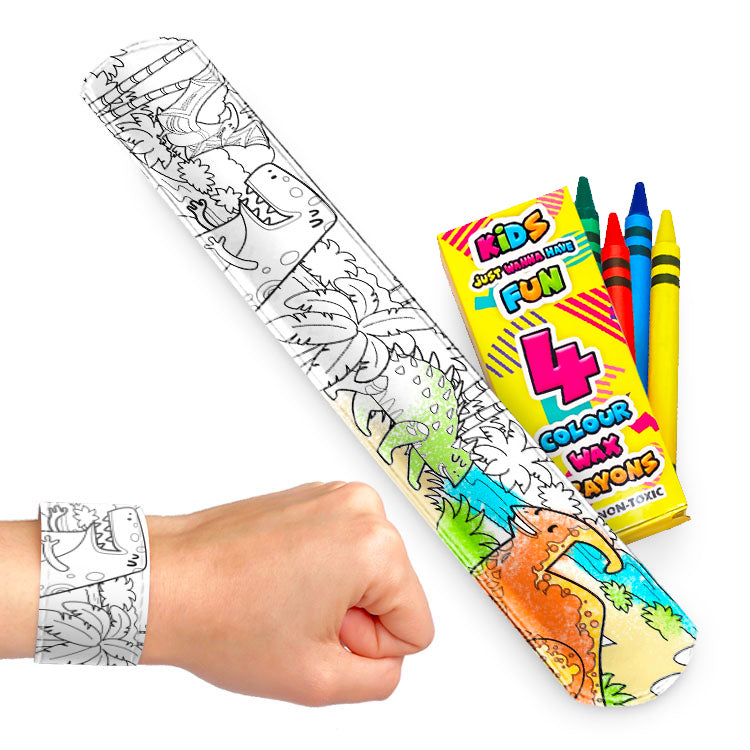 Dinosaur Colour In Slap Bracelet ( + Crayons )
