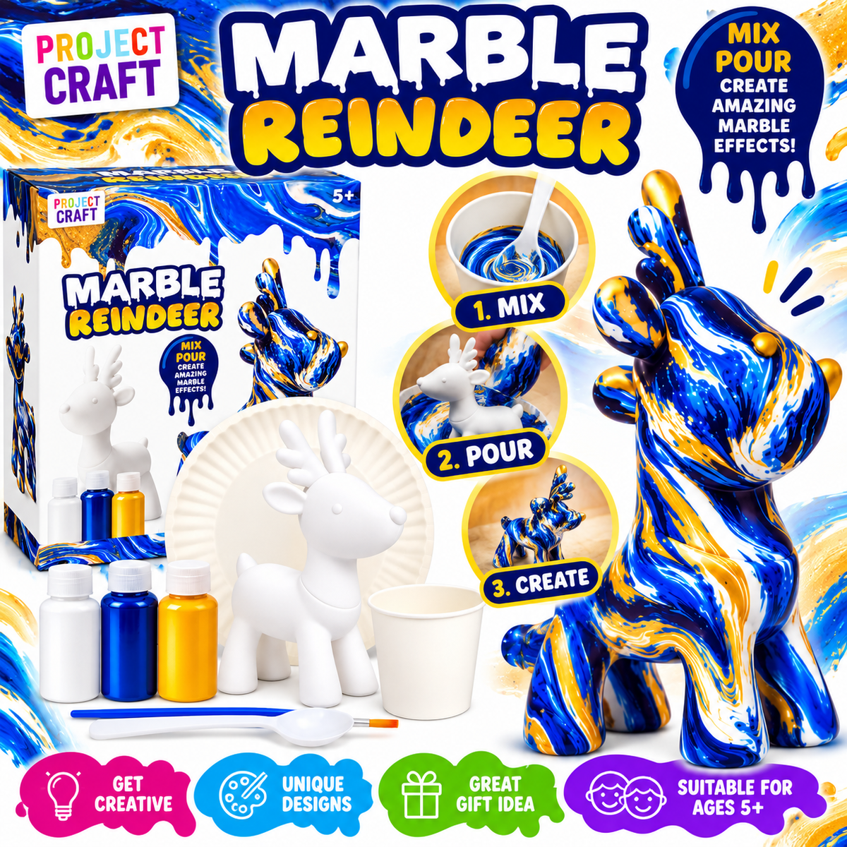 Marble Reindeer - Christmas Paint Pour Craft Kit