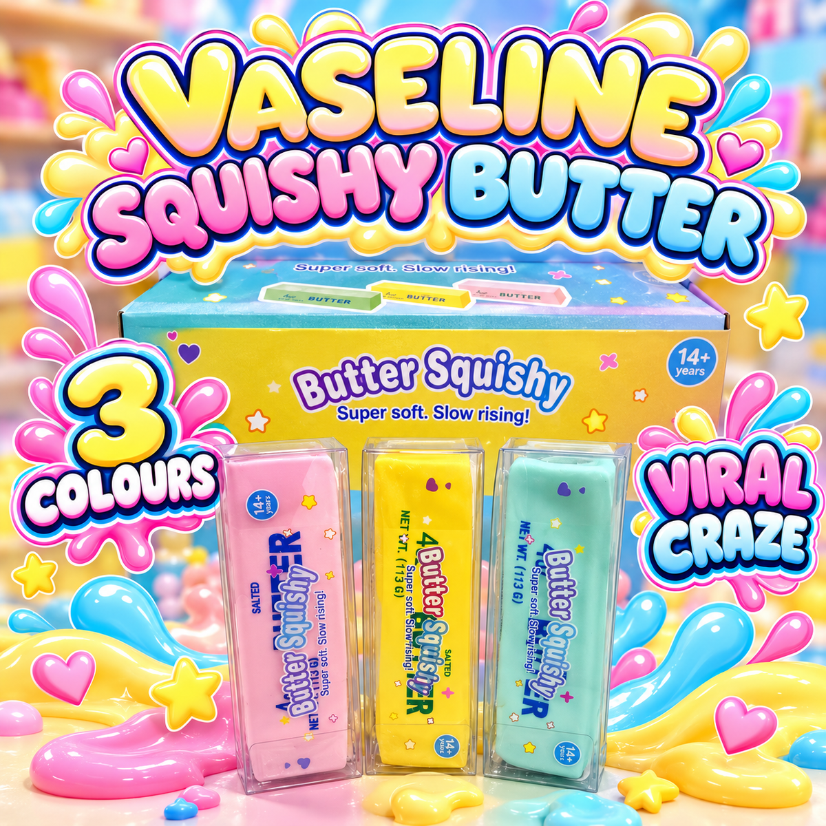 Vaseline Squishy Butter - Super Soft Squidge Squishy Sensory Toy - 3 Colours