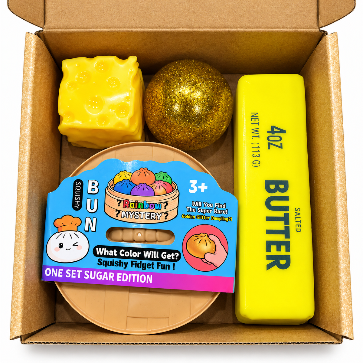 Gold Edition Squishy Fun Box - 4 Piece Squishy Sensory Fidget Toy Box