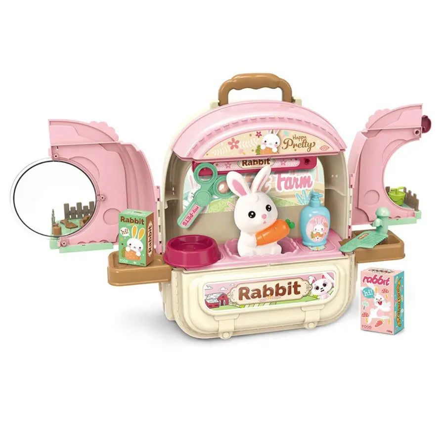 Cute Bunny Rabbit Pet Set Backpack & Toy Playset