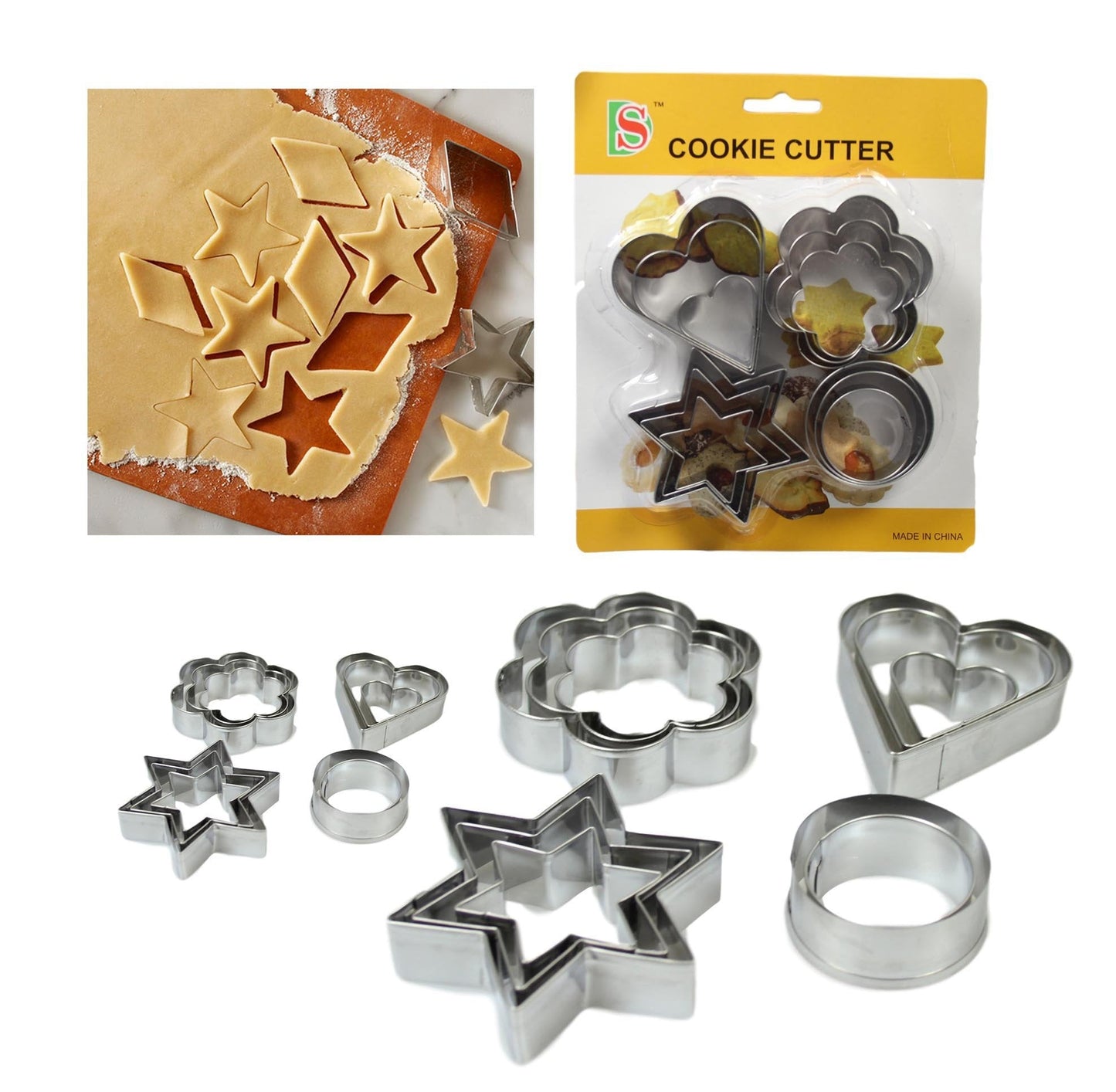 Metal Baking Cookie Cutters Moulds Pack of 12 Assorted Shapes 5205