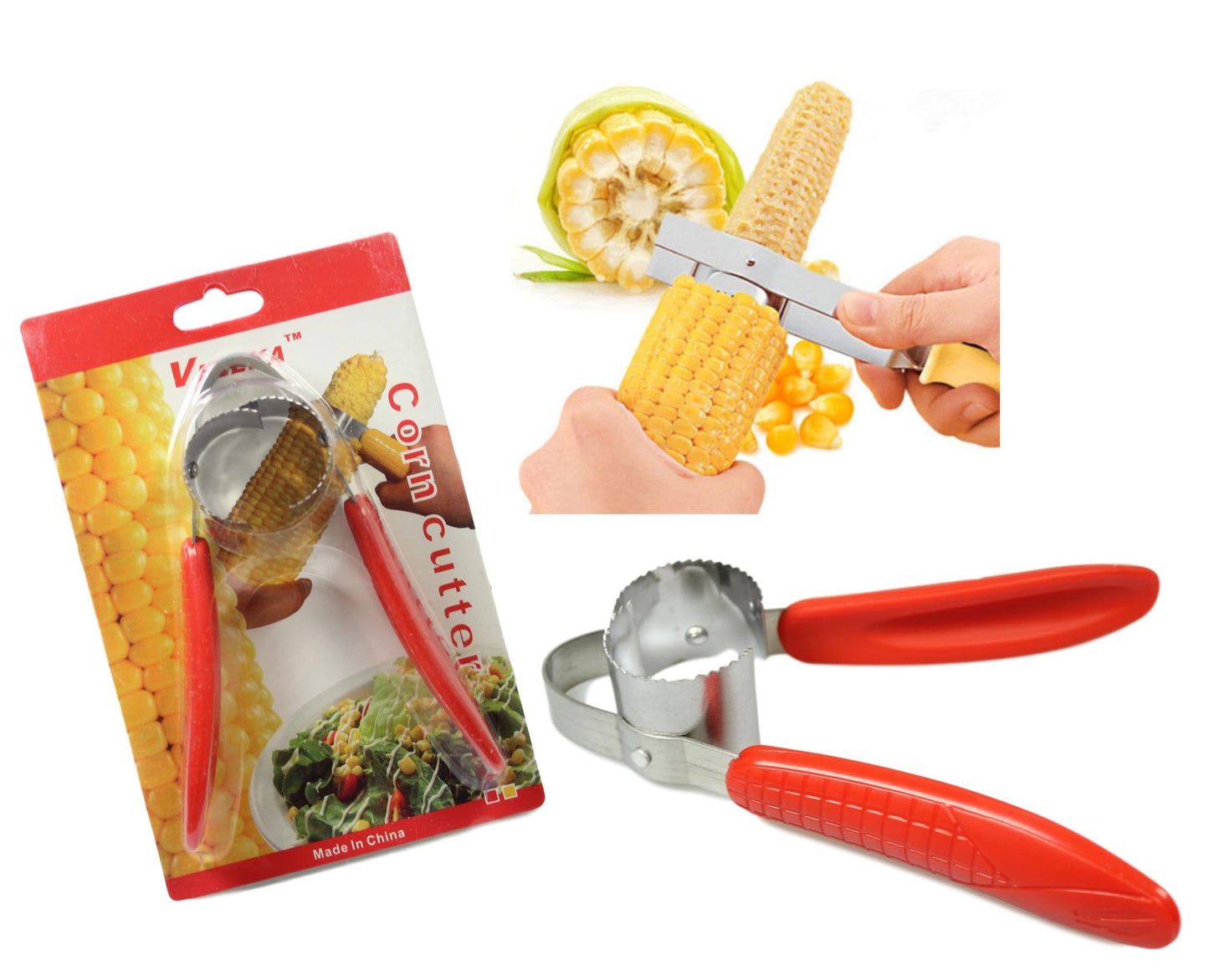 One Step Corn Peeler Thresher Tool Kitchen Cob Kerneler Cutter Stripper Red 5221