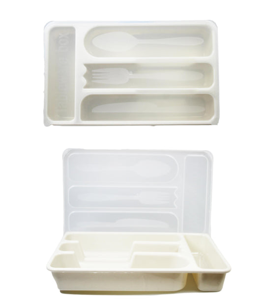 Plastic Cutlery Drawer Storage Organiser With Lid Assorted Colours