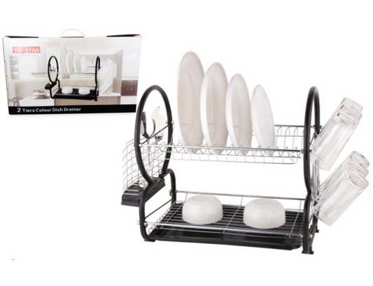 Tristar 2 Tier Dish Drainer Cutlery Rack With Drip Tray Black