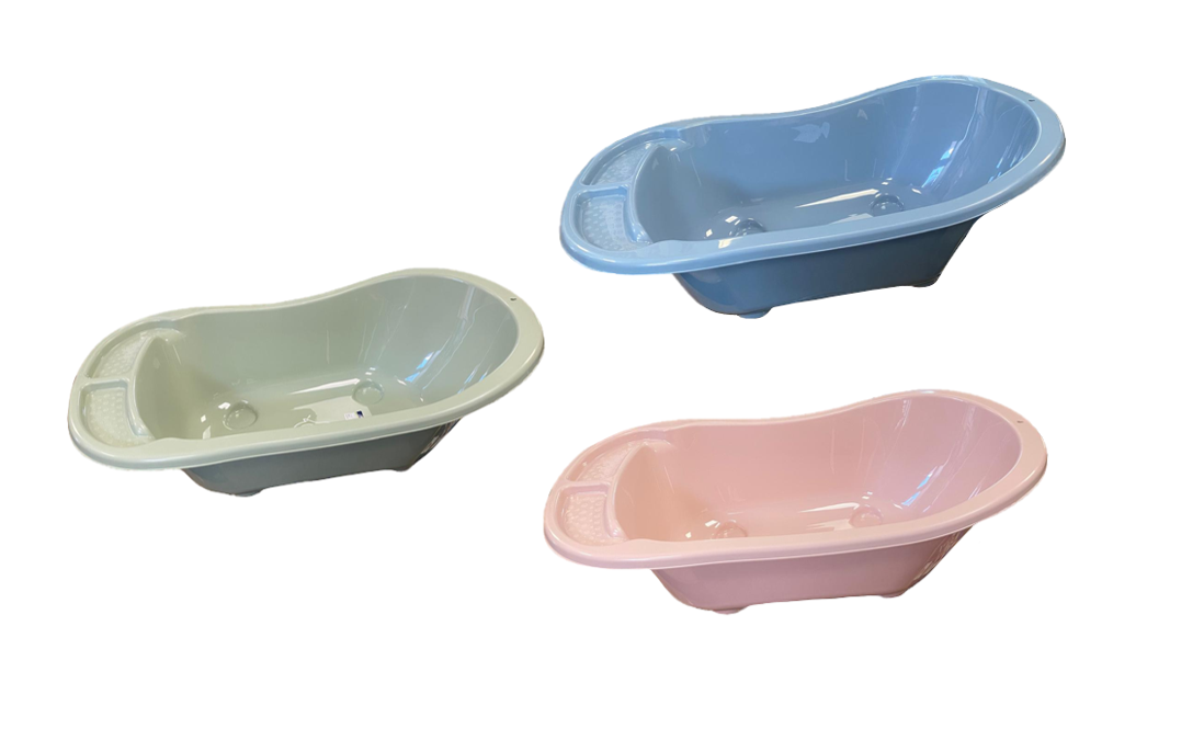Plastic Baby Bath With Drain Assorted Colours