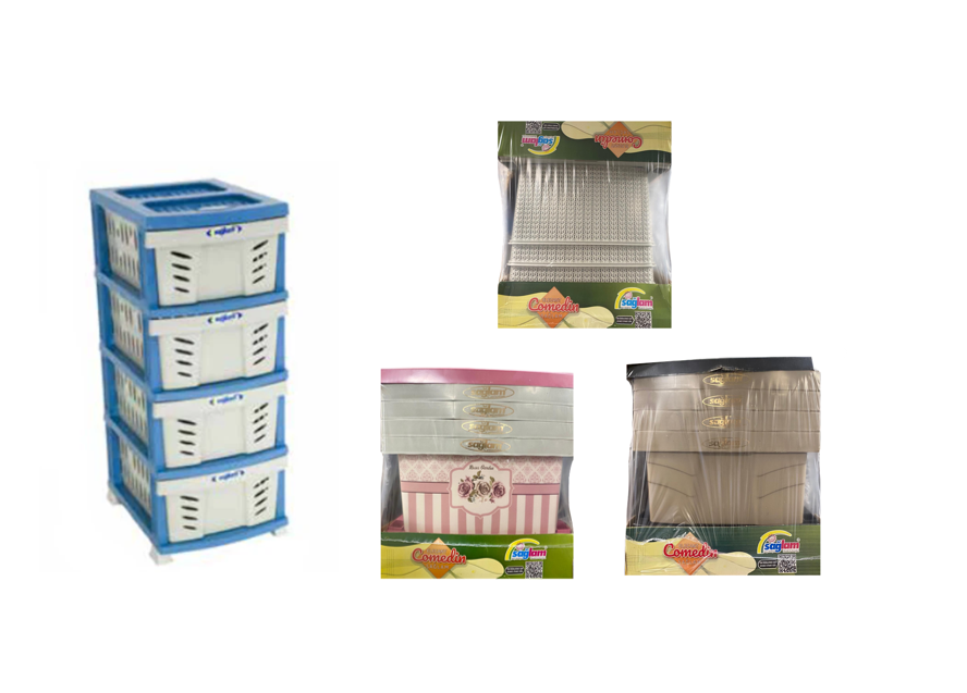 4 Tier Plastic Storage Drawer with Perforated Design 47 x 51 x 92cm Assorted Colours and Designs D152 / D213 / D153 / D151