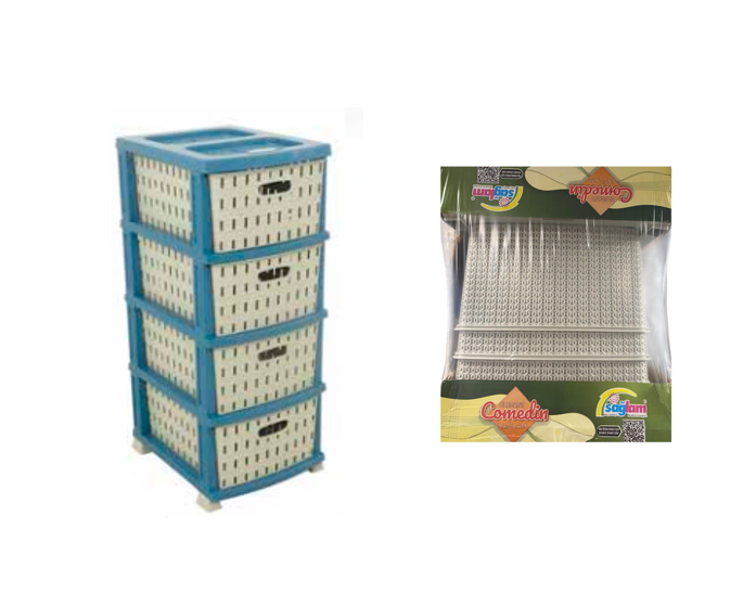 4 Tier Plastic Storage Drawer with Perforated Design 47 x 51 x 92cm Assorted Colours and Designs D152 / D213 / D153 / D151