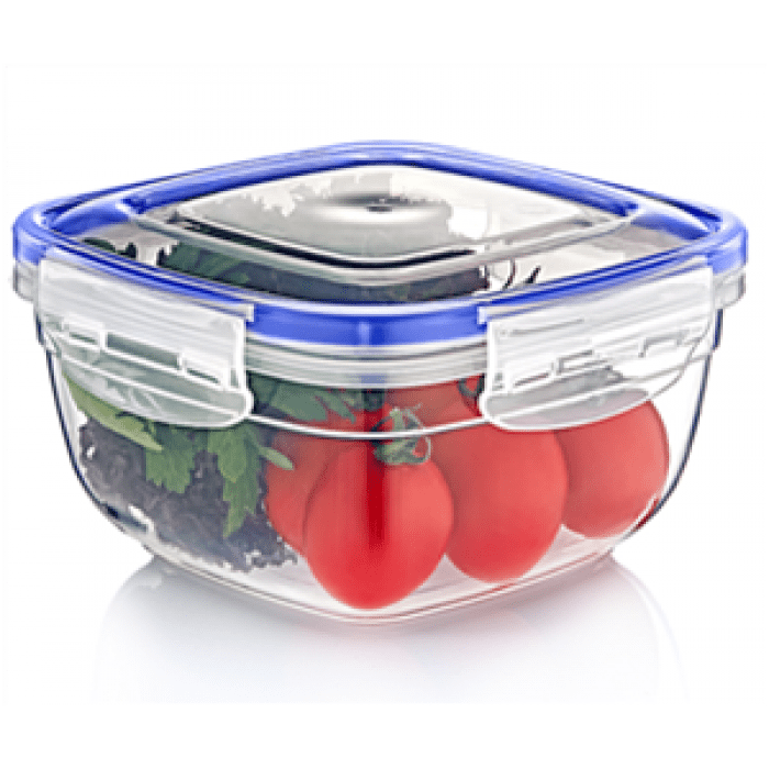 Square Clear Plastic Food Storage Container With Sealing Lid 2400Ml