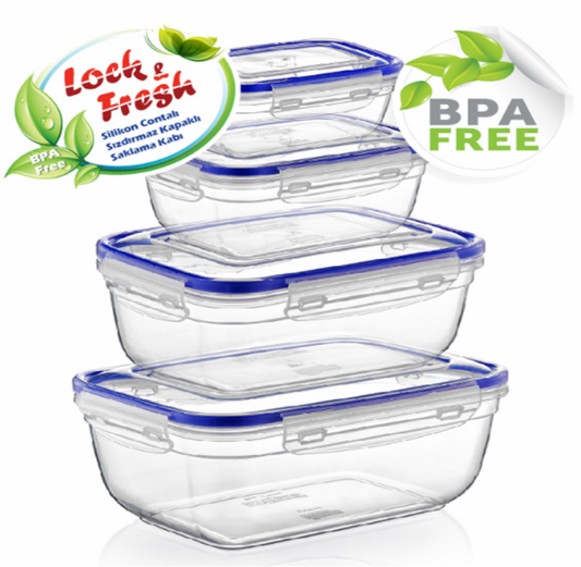 Rectangular Clear Plastic Food Storage Container with Sealing Lid Set of 4 D30148 p