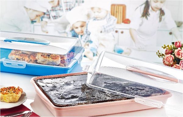 Plastic Cake Pastry Party Brownie Tray Storage Carry Box With Cover 45 X 30 X 10 Cm Assorted Colours