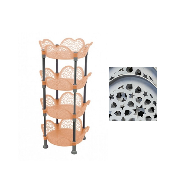 Plastic Round 4 Tier Kitchen Fruit And Vegetable Storage Rack With Perforated Design 35Cm Assorted Colours