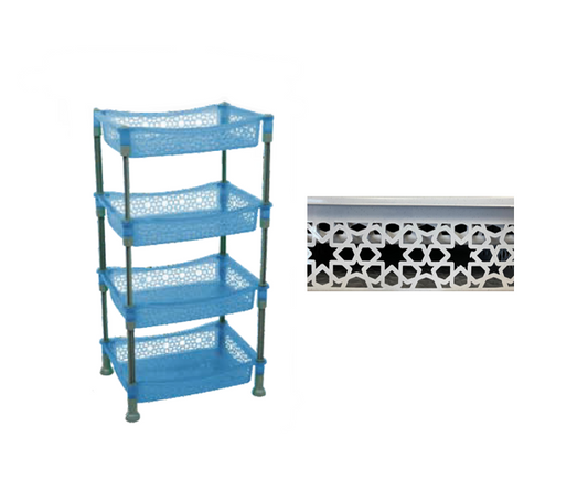 Plastic 4 Tier Kitchen Fruit and Vegetable Storage Rack with Perforated Design 30 x 40 x 75cm Assorted Colours D471