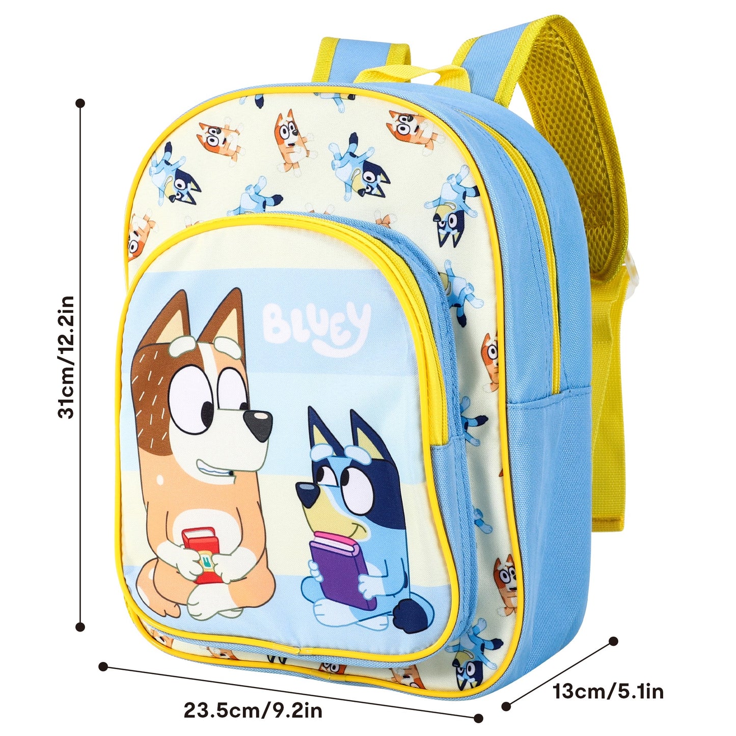 Bluey Style Backpack Kids Deluxe Rucksack with Zips & Adjustable Straps