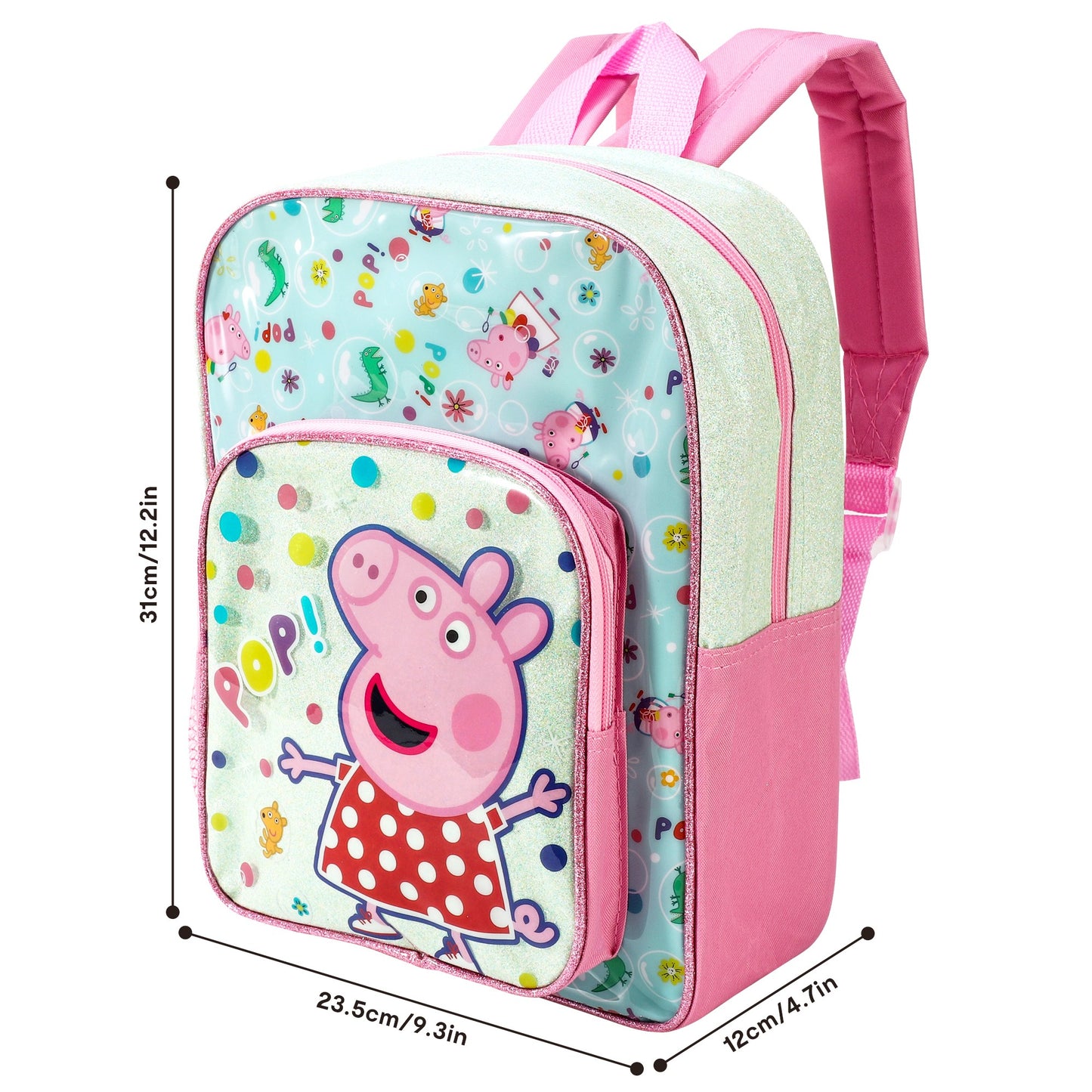 Peppa Pig Style Backpack Kids Deluxe Rucksack with Zips & Adjustable Straps