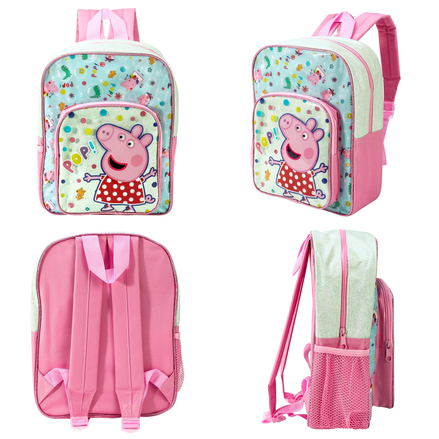 Peppa Pig Style Backpack Kids Deluxe Rucksack with Zips & Adjustable Straps