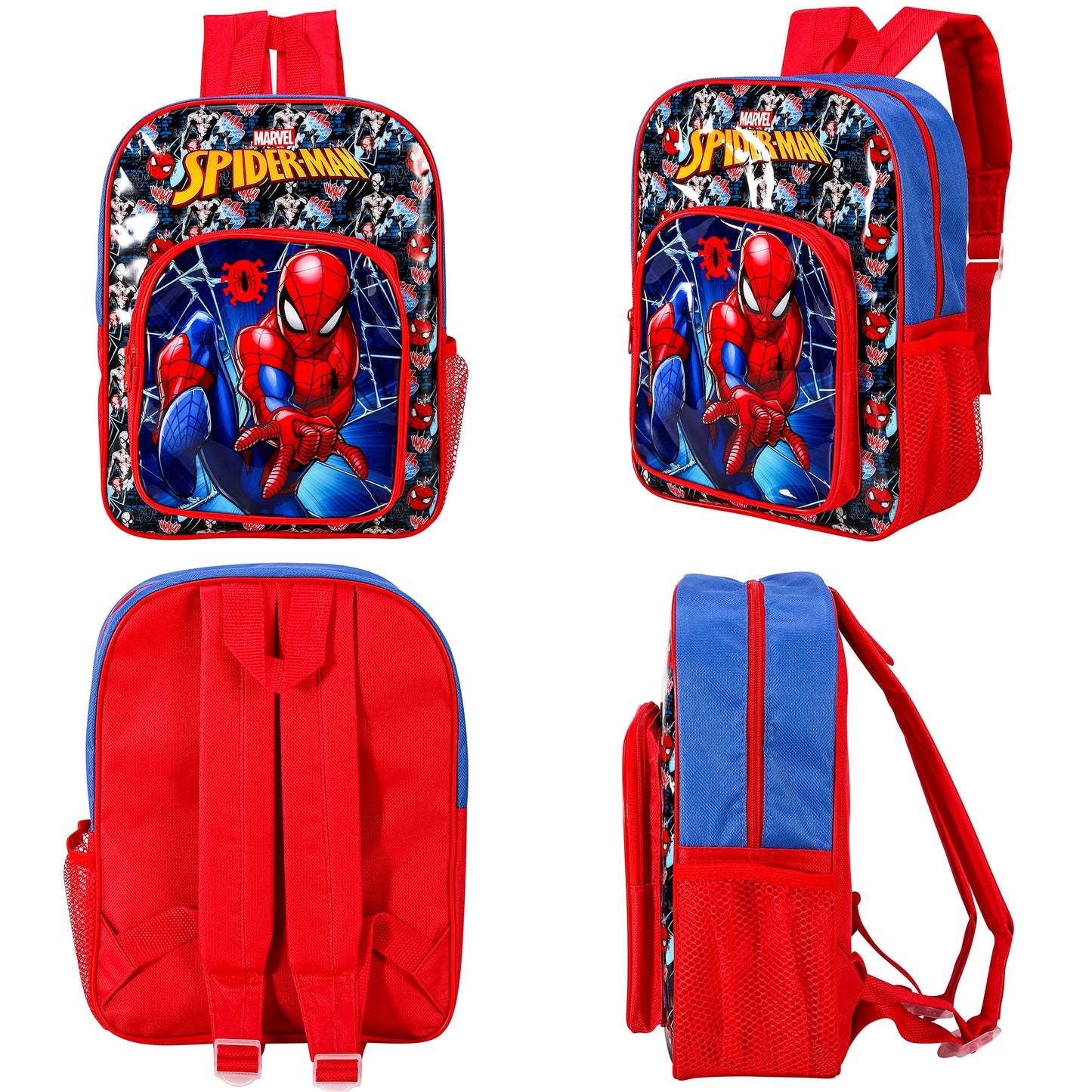 Spiderman Style Backpack Kids Deluxe Rucksack with Zips & Adjustable Straps