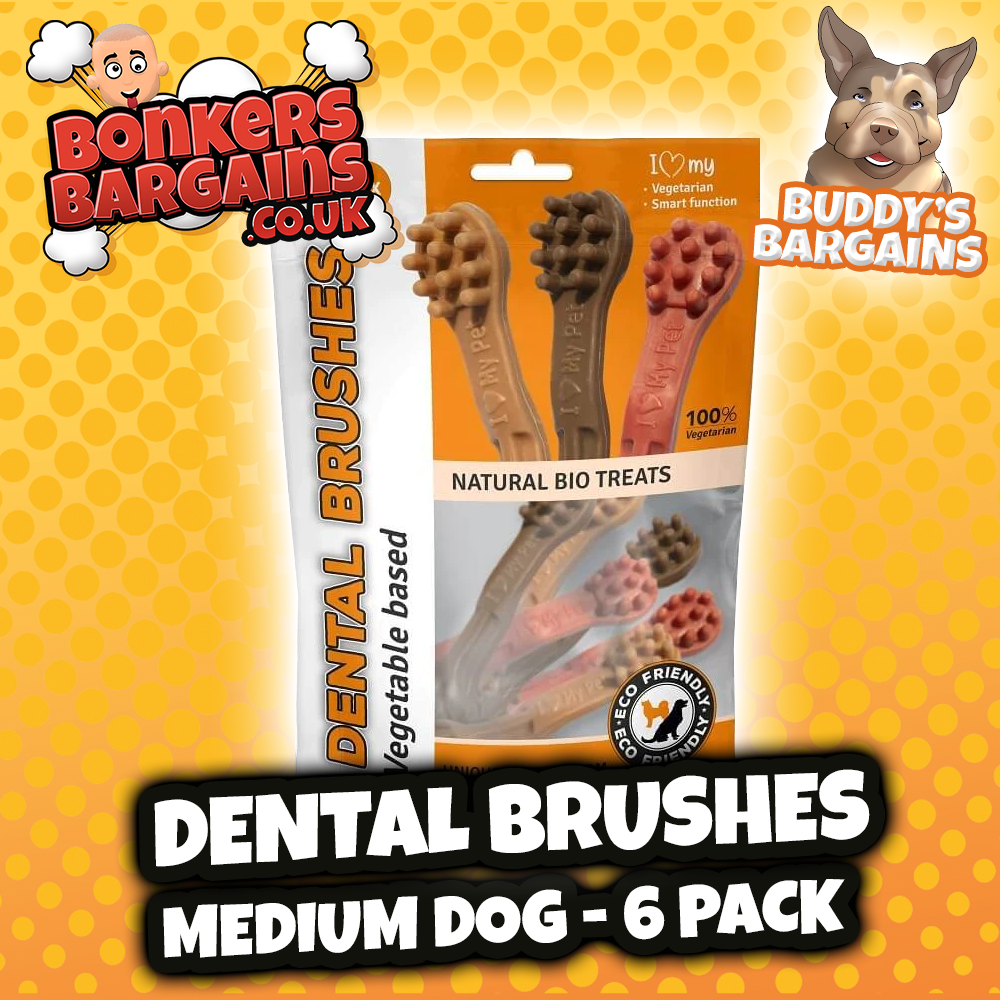 Pet Dog Treats Dental Toothbrush Medium Dogs 6 Pack 75219 (Parcel Rate)