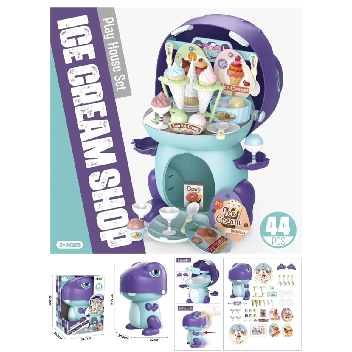 Dinosaur 2 In 1 Playset - Ice Cream Shop 44 Pieces