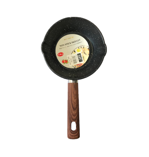 Non Stick Frying Pan with Wooden Print Handle 14cm Speckled Back DL9115